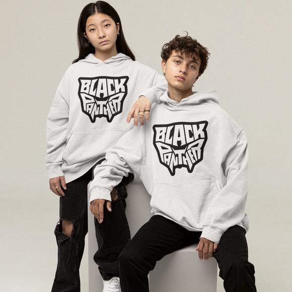 BLACK PANTHER - BLACK AND WHITE: DESIGN; UNISEX CUSTOM HOODIE - Picture 3 of 5